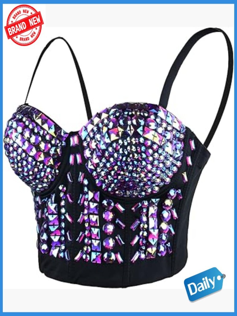 Sexy Rhinestone Bustier Crop Top Club Party Corset Top Glitter